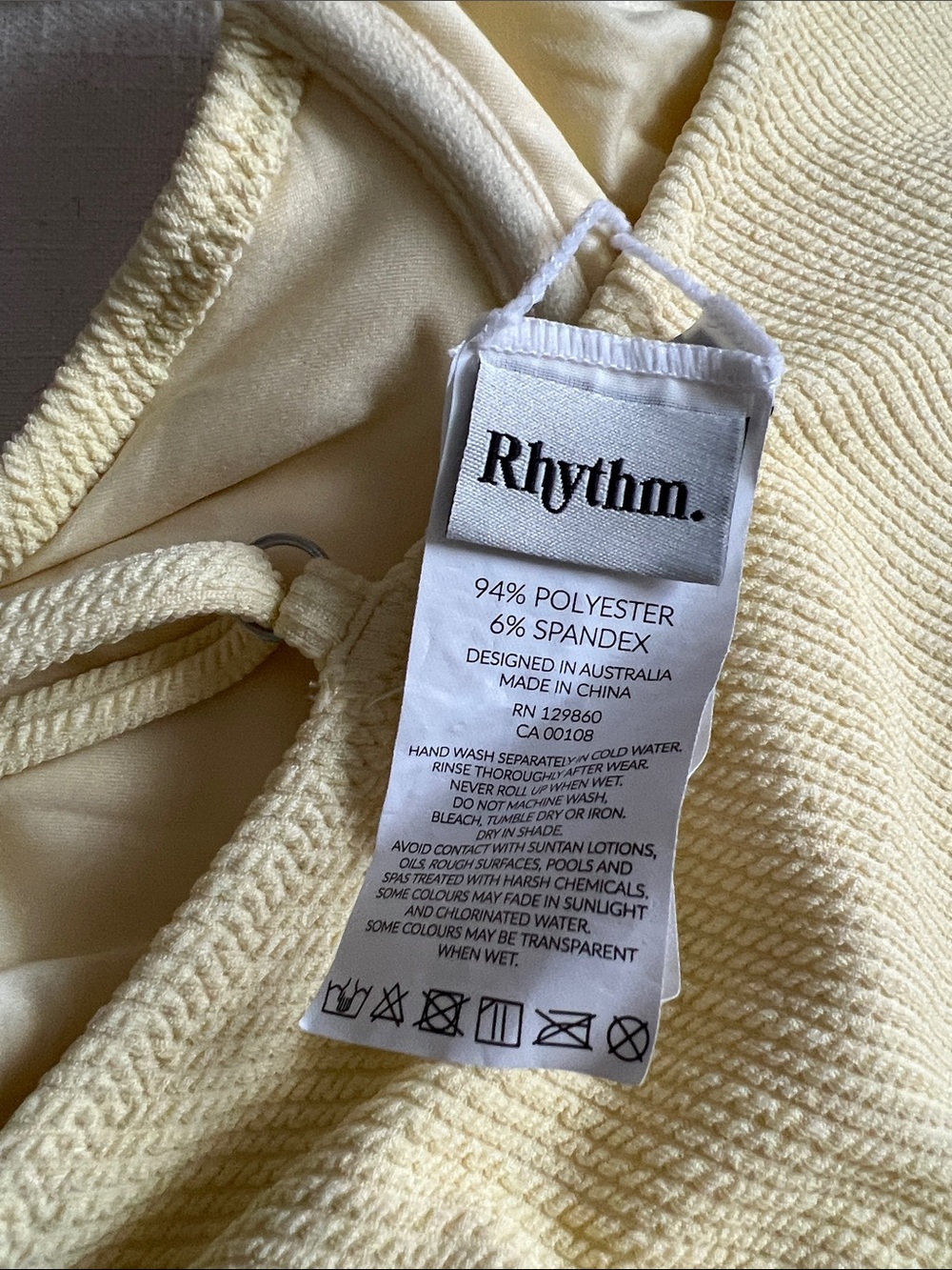 Rhythm. Ribbed One-Piece Swimsuit in Pale Yellow - Picture 5 of 6